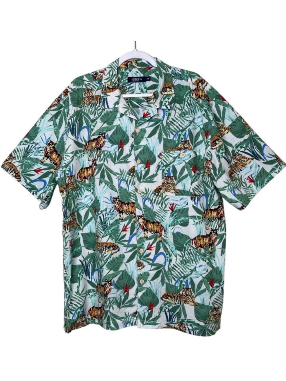 Boca Classics Jungle Tiger Leaf Print Shirt Tropical Vacation Lightweight Sz XXL